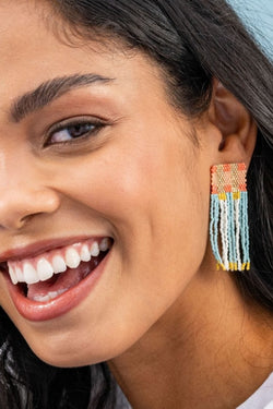 Ava Crossing Colorblock Beaded Fringe Earrings Amalfi