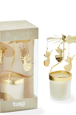 Christmas Snowcap Angel Carousel Candle Set Of 2