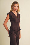Faux Suede Pleated Peplum Top
