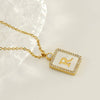 Rhinestone Shell Initial Charm Necklace