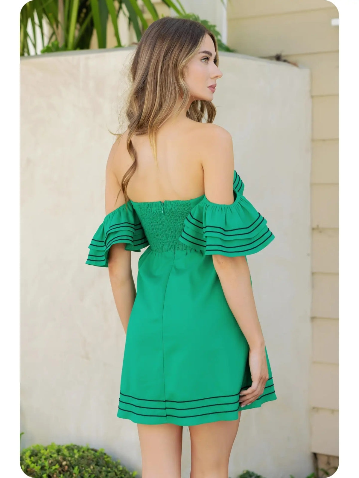 Off Shoulder Embroidered Linen Mini Dress