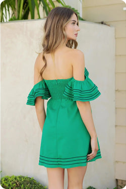 Off Shoulder Embroidered Linen Mini Dress