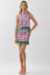 Floral Print Feather Trim Sleeveless Top