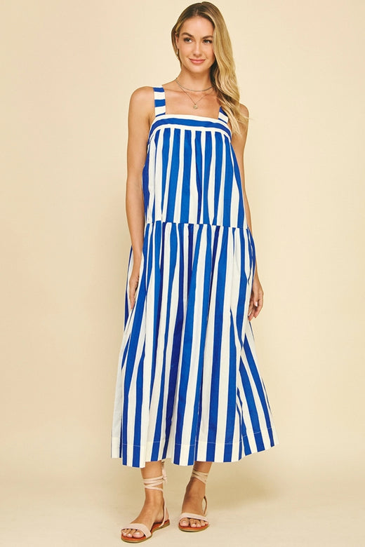 Striped Ribbon Back Midi Dress