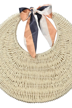 Straw Circle Handbag with Scarf