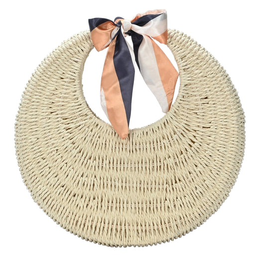 Straw Circle Handbag with Scarf