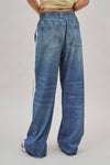 Wide Leg Faux Denim Track Pants With Side Stripes