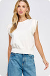 Pearl Trim Sleeveless Knit Sweater Top