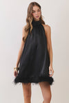Feather Trim Halter Mini Dress