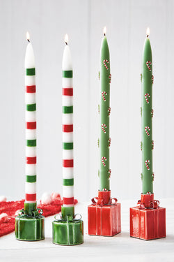 Christmas Candy Cane Hand Painted Taper - Set Of 2