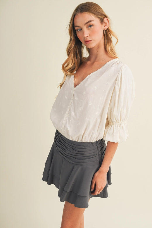 Tiered Flounce Embroidered Poplin Bodysuit