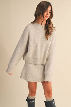 Long Sleeve Sweater Top and Flared Mini Skirt Set