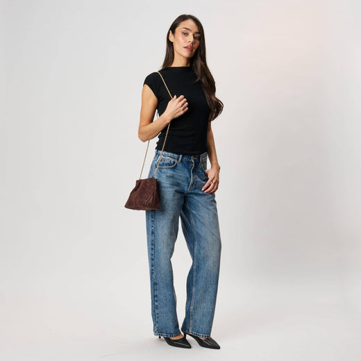 Elva Croc Embossed Faux Suede Clutch