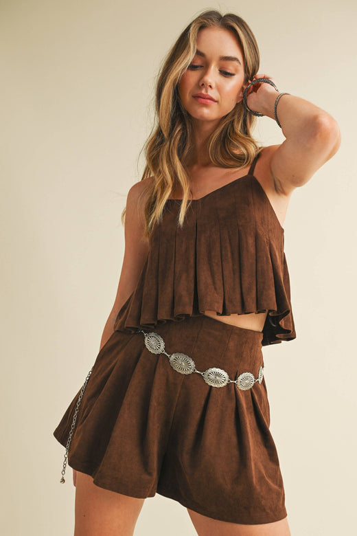 Suede Sleeveless Top and Skort Set