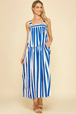 Striped Ribbon Back Midi Dress
