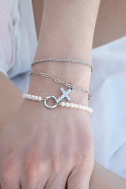 Bracelet - Beaded Pearl  w/ Charm Holder