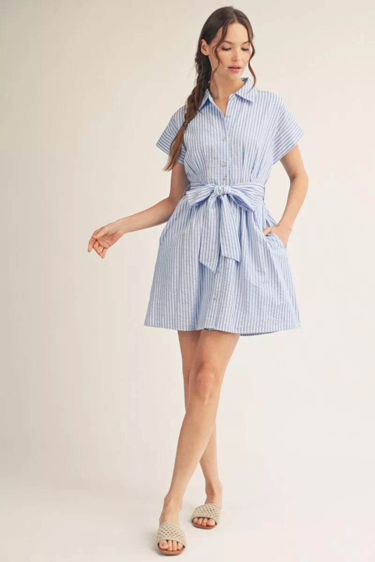 Blue Pintuck Dress