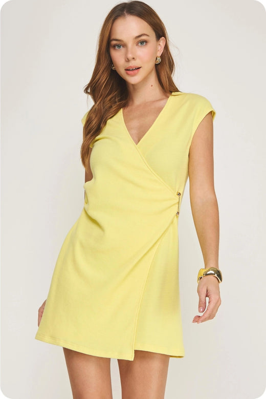 Wrap Sleeveless Textured Knit Mini Dress