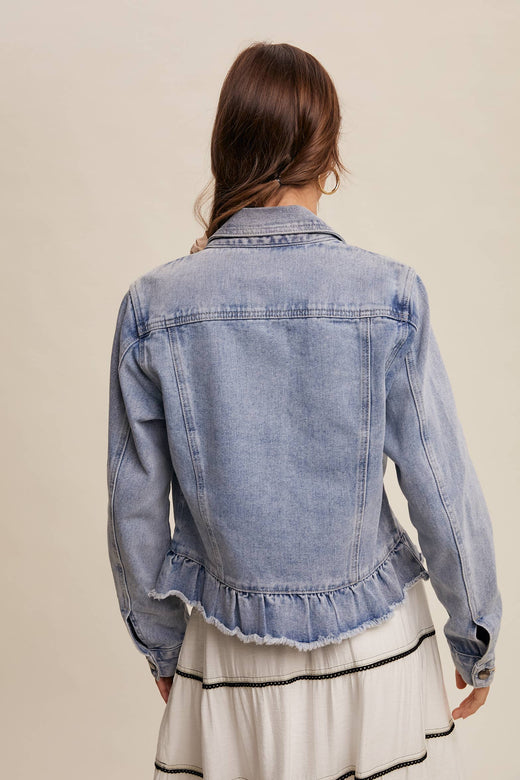 Ruffled Hem Denim Jacket