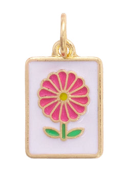 Flower Mahjong Tile Charm in White & Pink