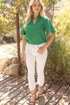 Ruffle V-Neck Solid Tweed Top