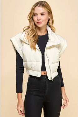 Elastic Waistband Cropped Puffer Vest