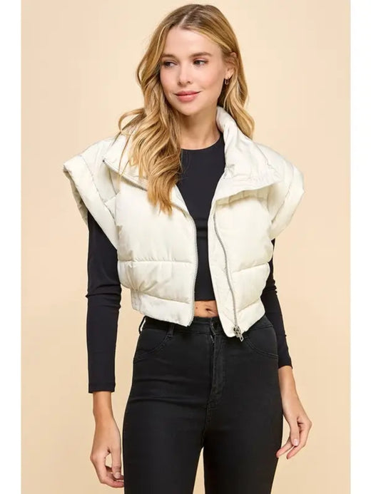 Elastic Waistband Cropped Puffer Vest