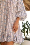 Sky Blue Belted Color Block Floral Shirt Dress