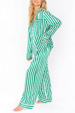 Home Satin Vertical Striped Christmas Pajama Set