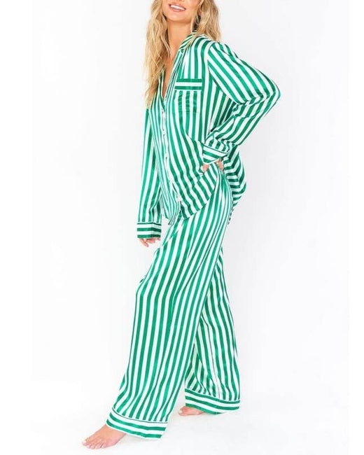 Home Satin Vertical Striped Christmas Pajama Set