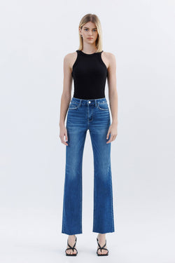 High Rise Hem Straight Jeans