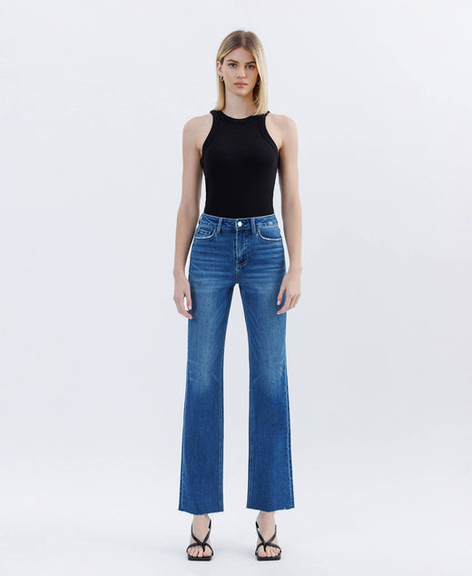 High Rise Hem Straight Jeans