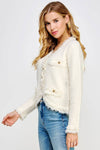 Frayed Trim Textured Cardigan