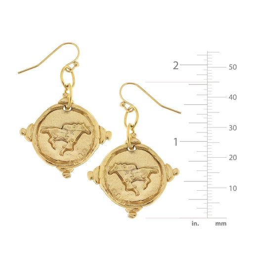 Gold Intaglio Race Horse Earrings