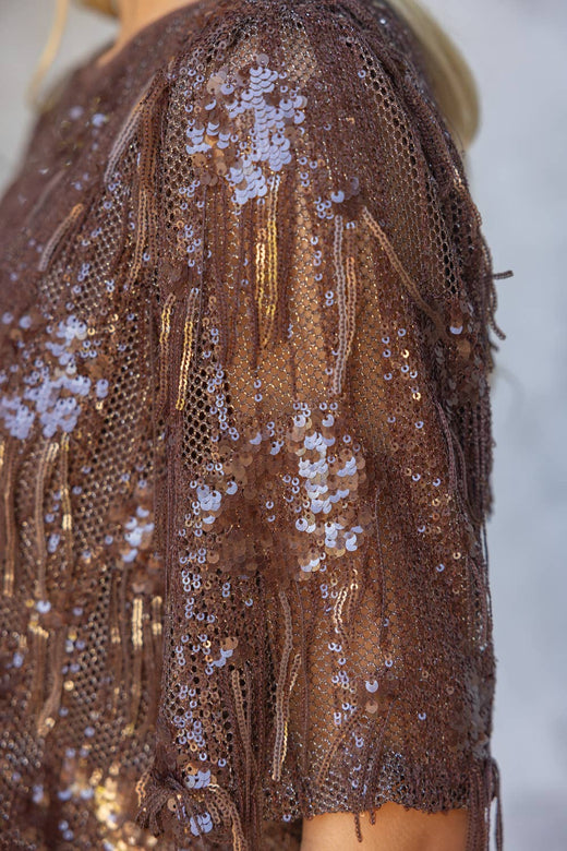 Round Neck Short Sleeve Sequin Top
