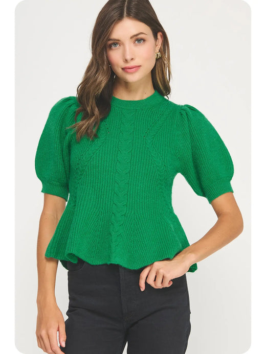 Peplum Puff Sleeve Knit Top