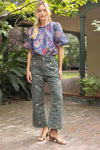 Gold Button Velvet Jaquard Wide Leg Pants