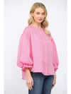 Pinstripe Bubble Sleeve Shirt