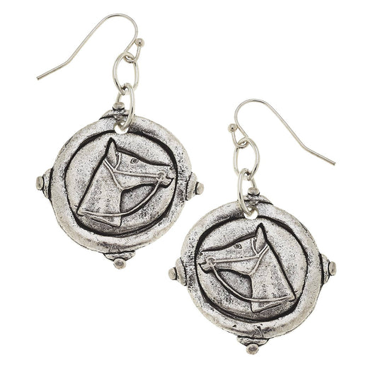 Silver Intaglio Horse Earrings