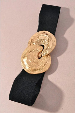 Hammered Gold Buckle Elastic Belt