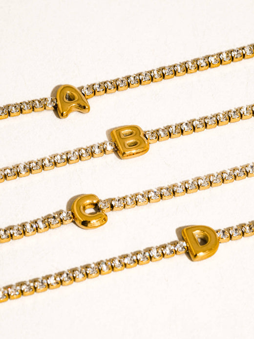 Chaplin 18K Gold Non-Tarnish Rhinestone Letter Bracelet