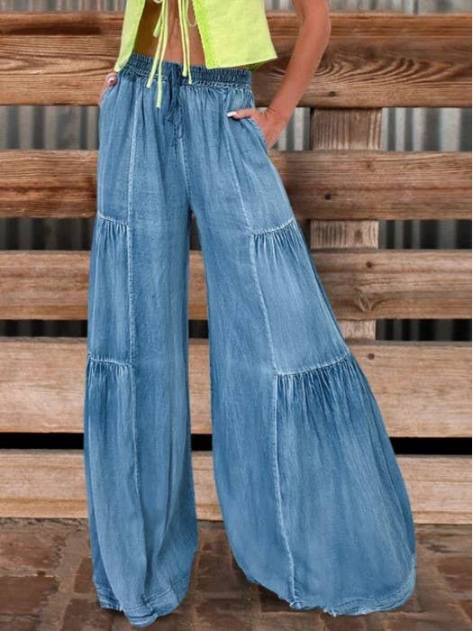 Lightweight Tiered Denim Trousers