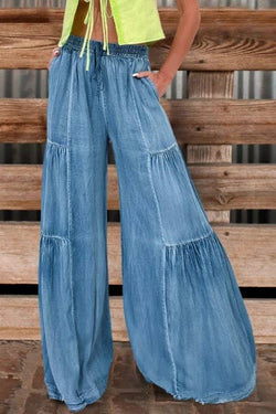 Lightweight Tiered Denim Trousers