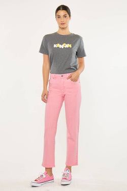 Pink Mid Rise Straight Jean