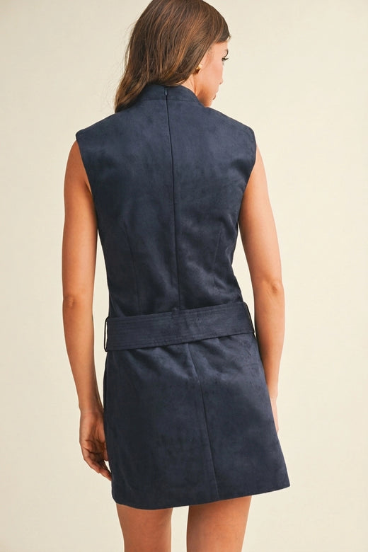 Belted Suede Mock Neck Dress