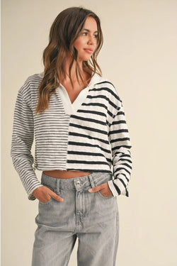 Black/White Color Combo Striped Knitted Top