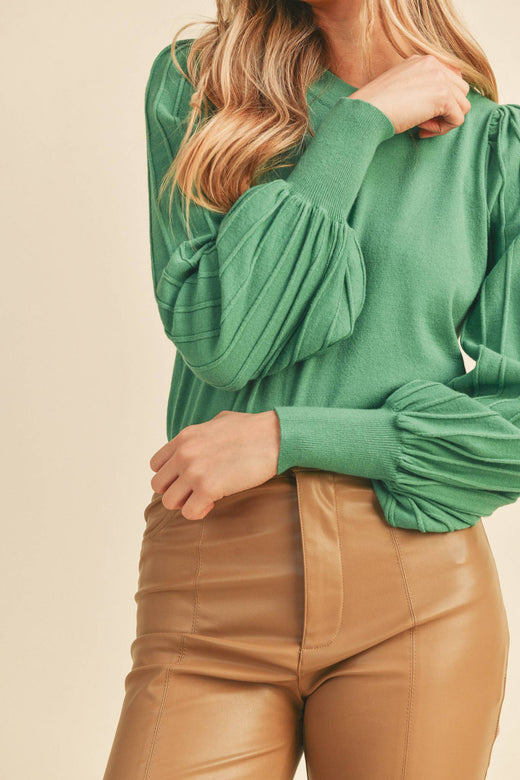 Stripe Texture Puff Sleeve Sweater