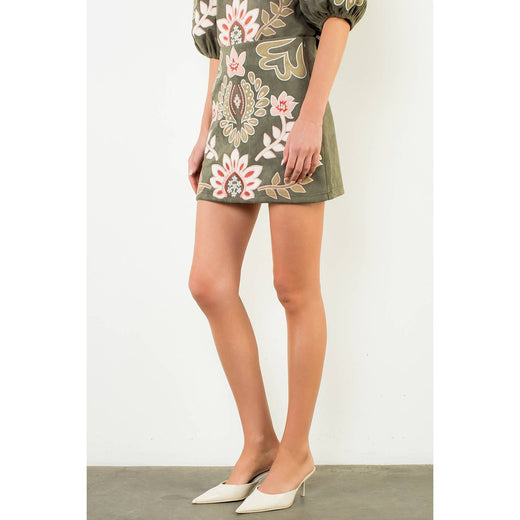 Suede Embroidered Skirt