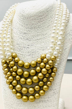5-Strand Pearl  & Gold Necklace