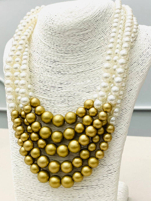 5-Strand Pearl  & Gold Necklace